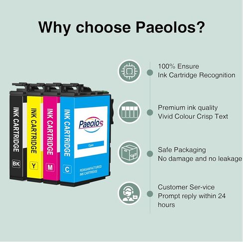 Paeolos Remanufactured Ink Cartridge Replacement for Epson 222 Ink Cartridges Combo Pack XP5200 Work for Expression Home XP-5200 Workforce WF-2960 WF2960 Printer Multipack, Black Cyan Magenta Yellow in Saudi Arabia