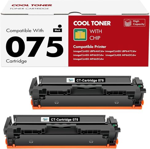 خرطوشة حبر سوداء 075 075H LBP646Cdw MF665CDW MF663Cdw بديلة متوافقة لطابعة Canon 075 Black ImageCLASS MF660c MF662CDW LBP647Cdw LBP640c حبر عالي الإنتاجية (عبوة من قطعتين) in Kuwait