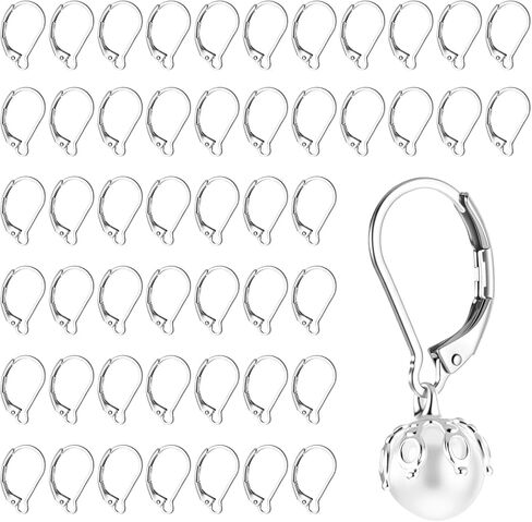 50 PCS Stainless Steel Earring Hooks Silver Earring Hooks for Jewelry Making Leverback Earrings for Women Earrings Hook Making Repair Supplies French Ear Wire Findings for Women DIY Crafts Jewelry in Kuwait