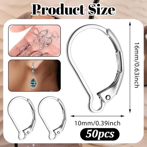 50 PCS Stainless Steel Earring Hooks Silver Earring Hooks for Jewelry Making Leverback Earrings for Women Earrings Hook Making Repair Supplies French Ear Wire Findings for Women DIY Crafts Jewelry in Kuwait