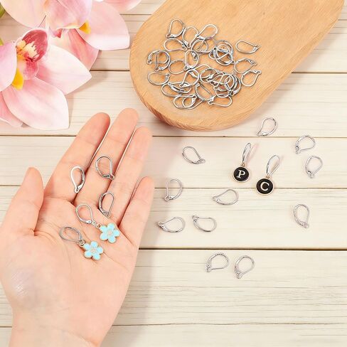 50 PCS Stainless Steel Earring Hooks Silver Earring Hooks for Jewelry Making Leverback Earrings for Women Earrings Hook Making Repair Supplies French Ear Wire Findings for Women DIY Crafts Jewelry in Kuwait