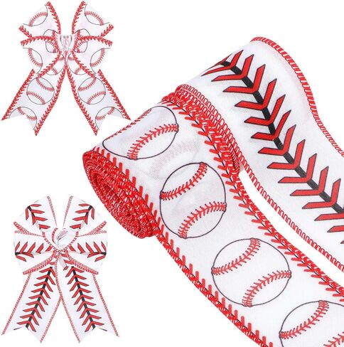 2 Rolls 10 Yards Football Wired Edge Ribbon 2.5 Inch Rugby Ball Fabric Ribbon Brown White Sports Ball Craft Ribbon for Team Wreath Bow, Gift Wrapping, Sports Events, Theme Party Decoration in Kuwait