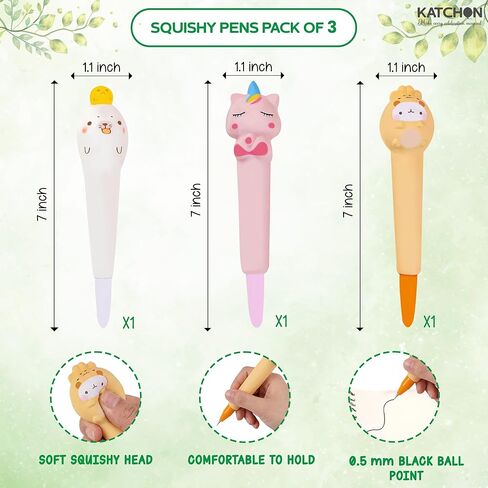 KatchOn, Squishy Pen Gifts for Classroom - 3 Pcs | Kawaii Kpop Pens, Cute Gel Pens for School, Office Desk | Back to School Supplies, Pastel Colors Fine Point Smooth Writing, Journaling, School in Kuwait