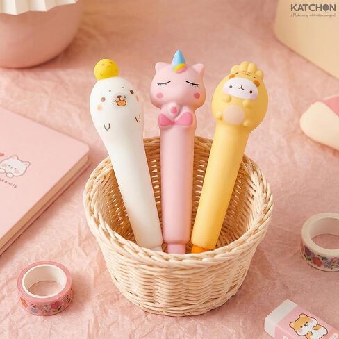 KatchOn, Squishy Pen Gifts for Classroom - 3 Pcs | Kawaii Kpop Pens, Cute Gel Pens for School, Office Desk | Back to School Supplies, Pastel Colors Fine Point Smooth Writing, Journaling, School in Kuwait