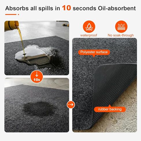 Heavy Duty Oil Spill Mat for Garage Floor, Extra Thick Absorbent with Anti-Slip Rubber Backing, Reusable Under Car Leak Pad (7.9" x16FT) in Saudi Arabia