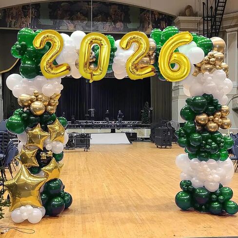 ديكورات التخرج فئة 2026: مجموعة بالونات التخرج باللونين الأخضر والذهبي وبالونات قصاصات ذهبية وبالونات تهنئة التخرج 2026 زينة بالونات فويل لحفلات التخرج in Kuwait