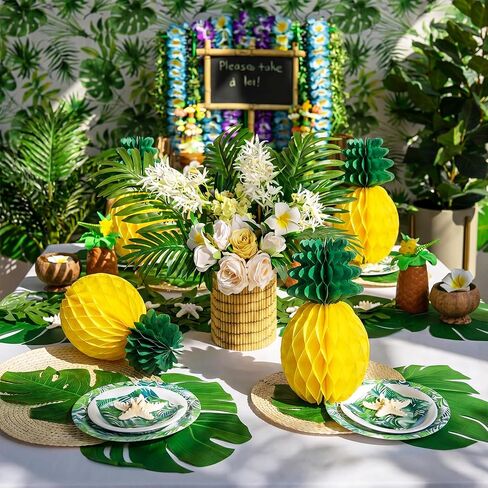 ديكورات حفلات Luau - 5 قطع من قطع مركزية على شكل قرص العسل على شكل أناناس لمستلزمات حفلات أعياد الميلاد ذات طابع هاواي | ديكورات الحفلات الاستوائية لحمام سباحة الشاطئ الصيفي in Kuwait