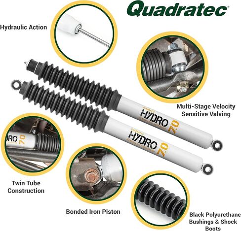 Quadratec Maximum Duty Hydro 7.0 Front and Rear Shock Absorber Kit, Set of 4 Shocks - Fits Jeep Cherokee XJ, Wrangler TJ, LJ 1984-2006 with 3.5" - 4" Lift - For Mild to Moderate Offroad Use in Saudi Arabia