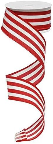 Vertical Stripe Wired Edge Ribbon - 10 Yards (Red, 1.5") in Kuwait