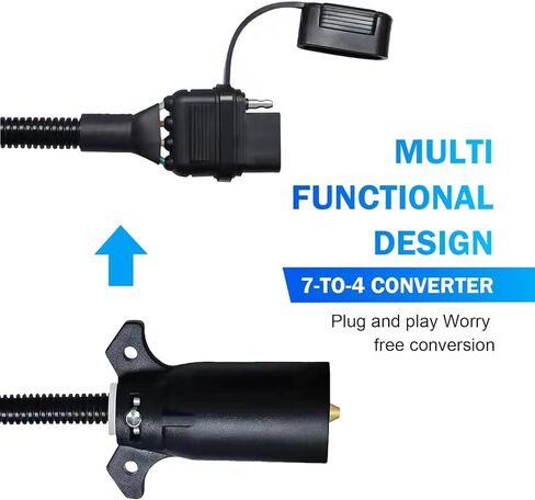 7 Pin to 4 Pin Trailer Adapter, Plug Play 7 Way Blade to 4 Way Harness Cable Converter, Waterproof High-power Pigtail Wiring Harness, Universal for RVs Trailers (Black) in Saudi Arabia