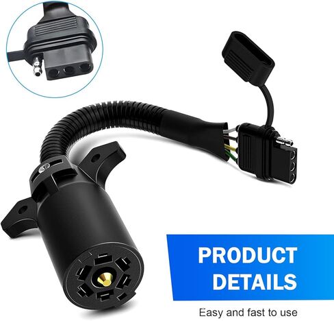 7 Pin to 4 Pin Trailer Adapter, Plug Play 7 Way Blade to 4 Way Harness Cable Converter, Waterproof High-power Pigtail Wiring Harness, Universal for RVs Trailers (Black) in Saudi Arabia