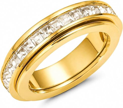 6mm Titanium Fidget Rings for Women Anxiety Relasing, Full Cubic Zirconia Ring Eternity Wedding Band Ring Love Statement Jewelry, Hypoallergenic Stainless Steel Gold Rings for Women No Tarnish in Saudi Arabia