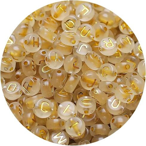 1000pcs Transparent Letter Beads Gold Alphabet Beads Acrylic Letters A-Z Beads Flat Round Transparent Craft Beads 4 * 7mm for Jewellery Crafts (47 Transparent-Gold) in Saudi Arabia
