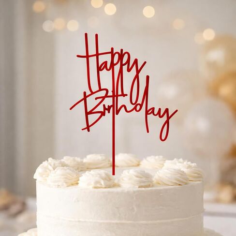 Acrylic Birthday Cake Topper - 5.3'' x 7.2'' Red Happy Birthday Sign for Party Supplies, Cake Decorations and Anniversary in Saudi Arabia