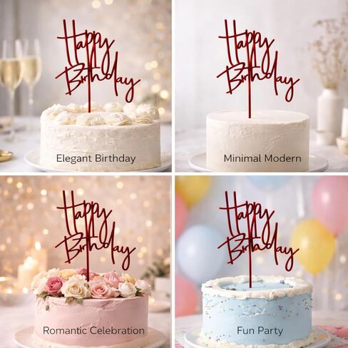 Acrylic Birthday Cake Topper - 5.3'' x 7.2'' Red Happy Birthday Sign for Party Supplies, Cake Decorations and Anniversary in Saudi Arabia