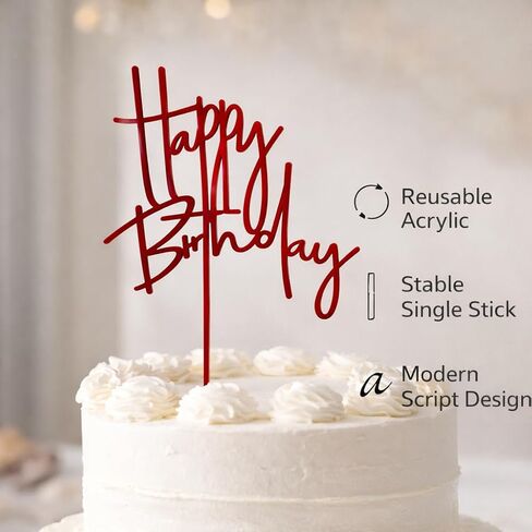 Acrylic Birthday Cake Topper - 5.3'' x 7.2'' Red Happy Birthday Sign for Party Supplies, Cake Decorations and Anniversary in Saudi Arabia