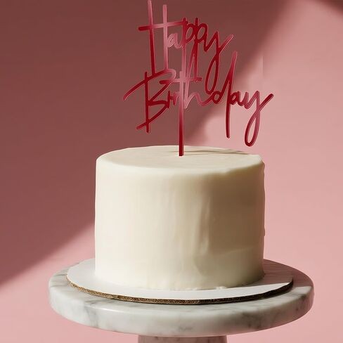Acrylic Birthday Cake Topper - 5.3'' x 7.2'' Red Happy Birthday Sign for Party Supplies, Cake Decorations and Anniversary in Saudi Arabia