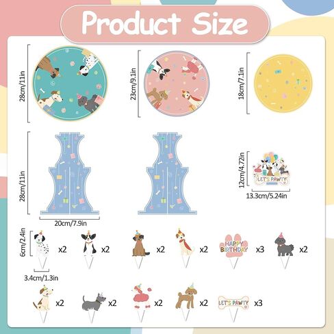 Vintage Retro Dog Birthday Cake Decorations 3-Tier Puppy Happy Birthday Cupcake Stand with 24 Dog Cake Toppers Dog Party Decorations for Birthday Baby Shower Party Supplies Favors in Saudi Arabia