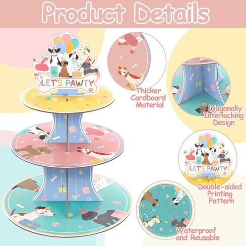 Vintage Retro Dog Birthday Cake Decorations 3-Tier Puppy Happy Birthday Cupcake Stand with 24 Dog Cake Toppers Dog Party Decorations for Birthday Baby Shower Party Supplies Favors in Saudi Arabia