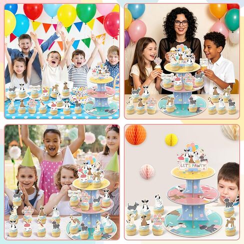 Vintage Retro Dog Birthday Cake Decorations 3-Tier Puppy Happy Birthday Cupcake Stand with 24 Dog Cake Toppers Dog Party Decorations for Birthday Baby Shower Party Supplies Favors in Saudi Arabia
