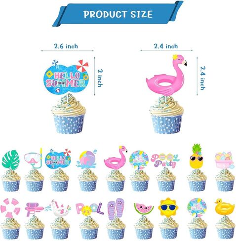 36Pcs Summer Pool Party Cake Toppers Pool Party Decorations Water Birthday Party Supplies in Saudi Arabia
