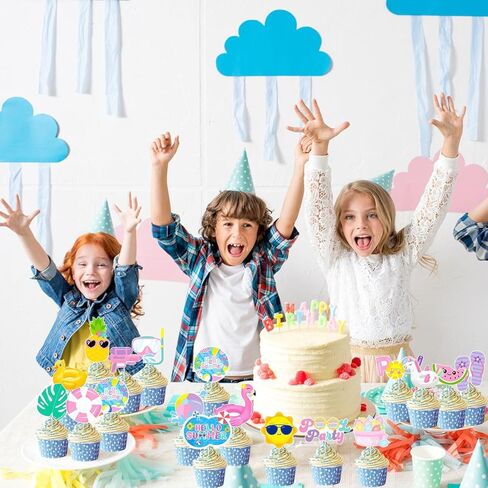 36Pcs Summer Pool Party Cake Toppers Pool Party Decorations Water Birthday Party Supplies in Saudi Arabia