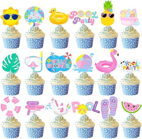 36Pcs Summer Pool Party Cake Toppers Pool Party Decorations Water Birthday Party Supplies in Saudi Arabia