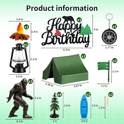 Camping Cake Topper Set with Bigfoot, 14 Pcs Individually Wrapped & Reusable for Hygiene, Lifelike Sasquatch, Tent, Birthday Signs, for Adults Forest Camper Theme Birthday Party Decorations in Saudi Arabia