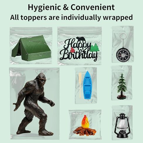 Camping Cake Topper Set with Bigfoot, 14 Pcs Individually Wrapped & Reusable for Hygiene, Lifelike Sasquatch, Tent, Birthday Signs, for Adults Forest Camper Theme Birthday Party Decorations in Saudi Arabia