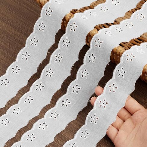 15 Yards White Lace Trim, 15 Yard White Lace Ribbon,1.8inch White Cotton Eyelet Lace Ribbon,Floral Embroidery Ruffle Lace Trim for Sewing Dresses Clothes and Bridal Wedding Applique Decoration in Saudi Arabia