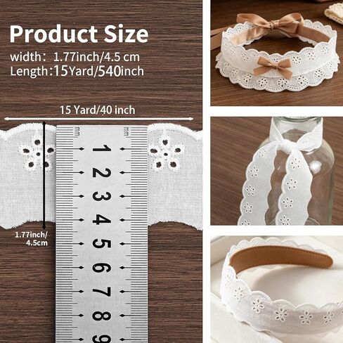 15 Yards White Lace Trim, 15 Yard White Lace Ribbon,1.8inch White Cotton Eyelet Lace Ribbon,Floral Embroidery Ruffle Lace Trim for Sewing Dresses Clothes and Bridal Wedding Applique Decoration in Saudi Arabia
