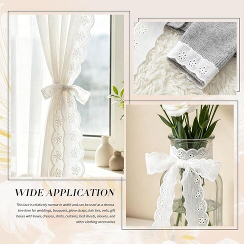 15 Yards White Lace Trim, 15 Yard White Lace Ribbon,1.8inch White Cotton Eyelet Lace Ribbon,Floral Embroidery Ruffle Lace Trim for Sewing Dresses Clothes and Bridal Wedding Applique Decoration in Saudi Arabia
