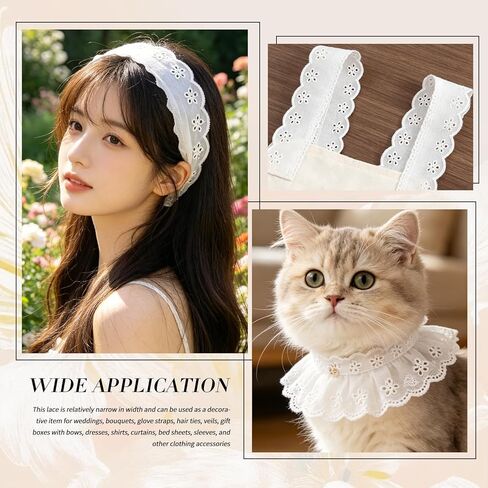 15 Yards White Lace Trim, 15 Yard White Lace Ribbon,1.8inch White Cotton Eyelet Lace Ribbon,Floral Embroidery Ruffle Lace Trim for Sewing Dresses Clothes and Bridal Wedding Applique Decoration in Saudi Arabia