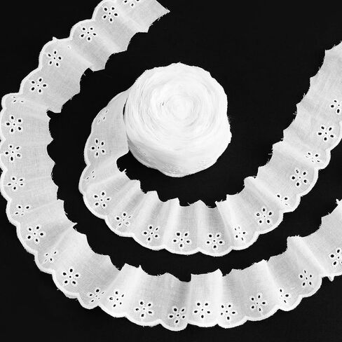 15 Yards White Lace Trim, 15 Yard White Lace Ribbon,1.8inch White Cotton Eyelet Lace Ribbon,Floral Embroidery Ruffle Lace Trim for Sewing Dresses Clothes and Bridal Wedding Applique Decoration in Saudi Arabia