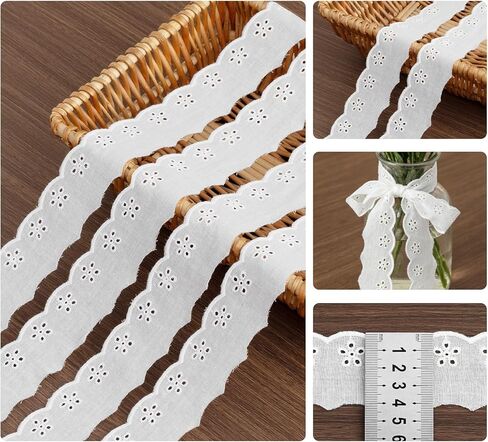 15 Yards White Lace Trim, 15 Yard White Lace Ribbon,1.8inch White Cotton Eyelet Lace Ribbon,Floral Embroidery Ruffle Lace Trim for Sewing Dresses Clothes and Bridal Wedding Applique Decoration in Saudi Arabia