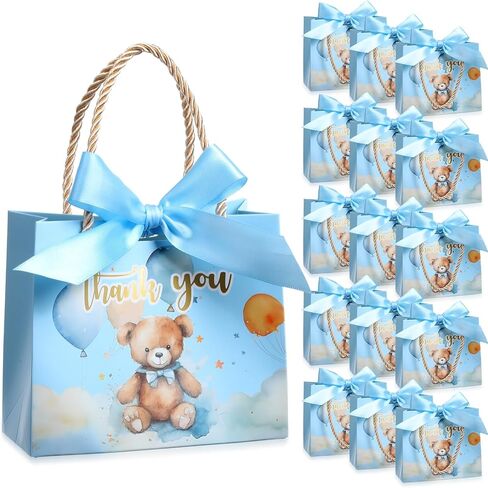 TaoBary 40 Pack 5.5''x 2.5''x4.7'' Small Jungle Safari Gift Bags with Handles Mini Paper Woodland Animal Thank You Gift Bag Bulk with Bow Ribbon for Baby Shower Boy Girl Birthday Party Supplies in Saudi Arabia