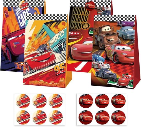 Lyomied Cute Cars Party Favor Gift Bags with Stickers, Cartoon Movie Theme Candy Treat Bags, Birthday Party Decorations Supplies in Saudi Arabia