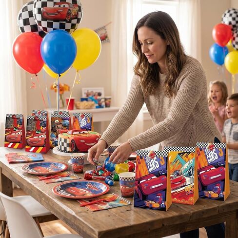 Lyomied Cute Cars Party Favor Gift Bags with Stickers, Cartoon Movie Theme Candy Treat Bags, Birthday Party Decorations Supplies in Saudi Arabia
