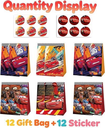 Lyomied Cute Cars Party Favor Gift Bags with Stickers, Cartoon Movie Theme Candy Treat Bags, Birthday Party Decorations Supplies in Saudi Arabia
