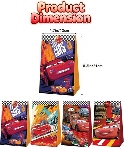 Lyomied Cute Cars Party Favor Gift Bags with Stickers, Cartoon Movie Theme Candy Treat Bags, Birthday Party Decorations Supplies in Saudi Arabia