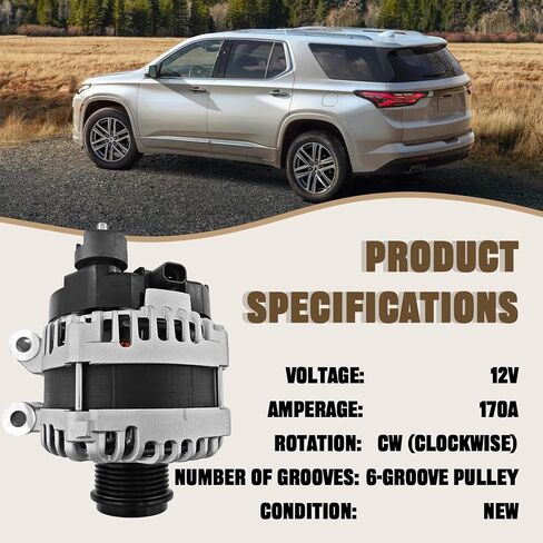 13552642 Alternator Compatible with Chevrolet Traverse 2018-2022 Compatible with Buick Enclave 2018-2022 3.6L V6 170A 12V 6-Groove Pulley Clockwise Replace# 13565647 13545139 in Saudi Arabia