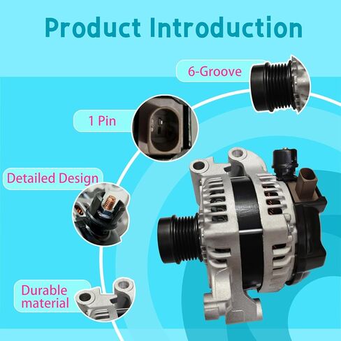 Alternator Compatible with Ford Escape L4 1.5L (not 2.0l) 2017-2019,Escape L4 1.6L (not 2.0l) 2013-2016, 12V 150Amp CW 6-Groove 1 pin Replacement # 104210-2330, CJ5T-10300-BB, CJ5Z-10346-D in Kuwait