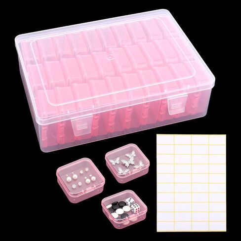 30 Pcs Small Clear Plastic Bead Organizer Box, Pink Box-Bead Organizer Box with Stickers, Mini Craft Storage Boxs with Hinged Lid, Stackable & Portable Boxs for Jewelry, Diamond Art, Small Parts in Saudi Arabia