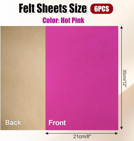 Biaungdo 6 Pcs Self Adhesive Felt Sheets, Hot Pink Felt Sheet with Adhesive Backing, 8 x 12 Inch Felts Fabric Peel and Stick Felts Liners for Arts Crafts Drawer Jewelry Box(A4 Size) in Kuwait
