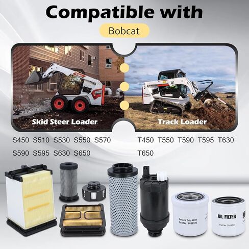 طقم خدمة فلتر الصيانة مناسب لـ Bobcat S450 S510 S530 S550 S570 S590 S595 S630 S650 T450 T550 T590 T595 T630 T650 يستبدل # 7286322 7221934 7023589 6692337 6727475 in Kuwait