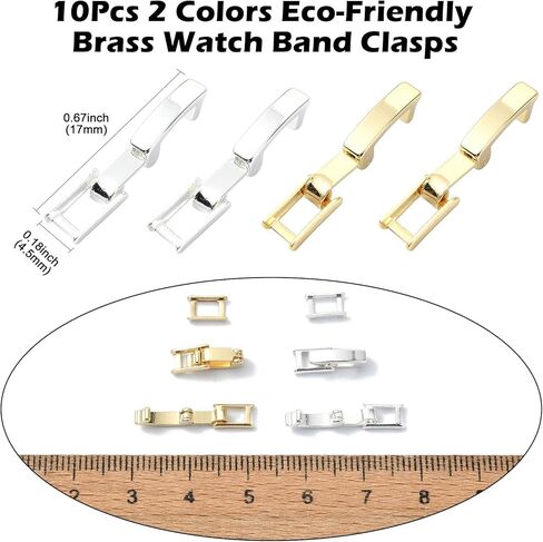 LiQunSweet 10 pcs 2 Colors Brass Watch Band Clasps Foldover Extender Closure Deployment Clasps Replacement for Watch Straps Bracelet Necklace Jewelry Findings - 17×4.5mm in Kuwait