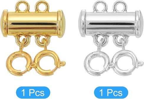 uxcell 2Pcs Layering Necklace Clasp 2 Strands Slide Tube Lock Clasp Connector for Layered Bracelet Necklace Making, Silver & Gold in Kuwait