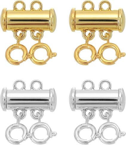 uxcell 2Pcs Layering Necklace Clasp 2 Strands Slide Tube Lock Clasp Connector for Layered Bracelet Necklace Making, Silver & Gold in Kuwait