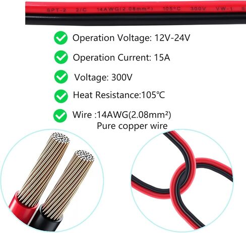 مشبك تمساح البطارية إلى سلك تسخير طرفي حلقي مع مفتاح، 14AWG 12 فولت - 24 فولت كابل قافز معزز لمشابك التمساح مع مصهر 20 أمبير، للسيارة، جزازات العشب، عاكس، 3M in Kuwait