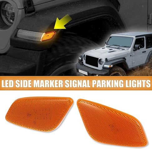 X AUTOHAUX Pair Exterior Side Marker Front Fender LED Lights Lamps Assembly Turn Signal Parking Lights for Jeep Wrangler TJ 97-06 55155629AC Yellow Light in Kuwait